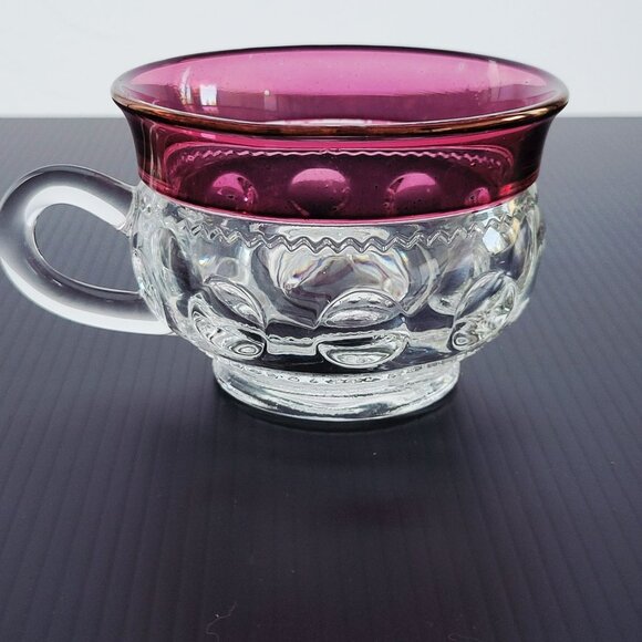 Vintage Tiffin King's Crown Cup & Saucer, 2 SETS, Cranberry & Clear c1950-65 USA - Picture 4 of 10